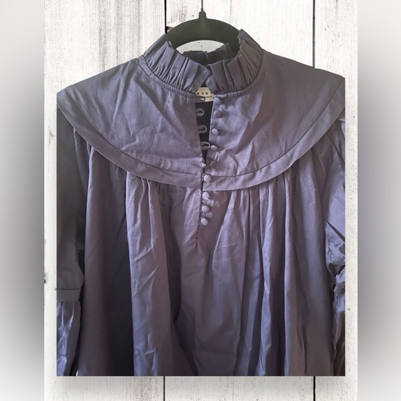 Harshman’s Fiona Cotton Dress Dark Navy Long Puff Sleeves Size Small NWT - Picture 3 of 7